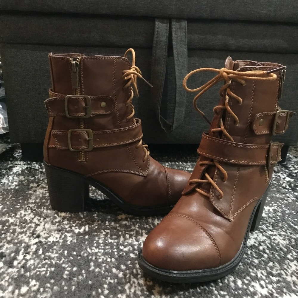 “Georgia” Bamboo Combat Boots - Brown - Women’s Size 7
